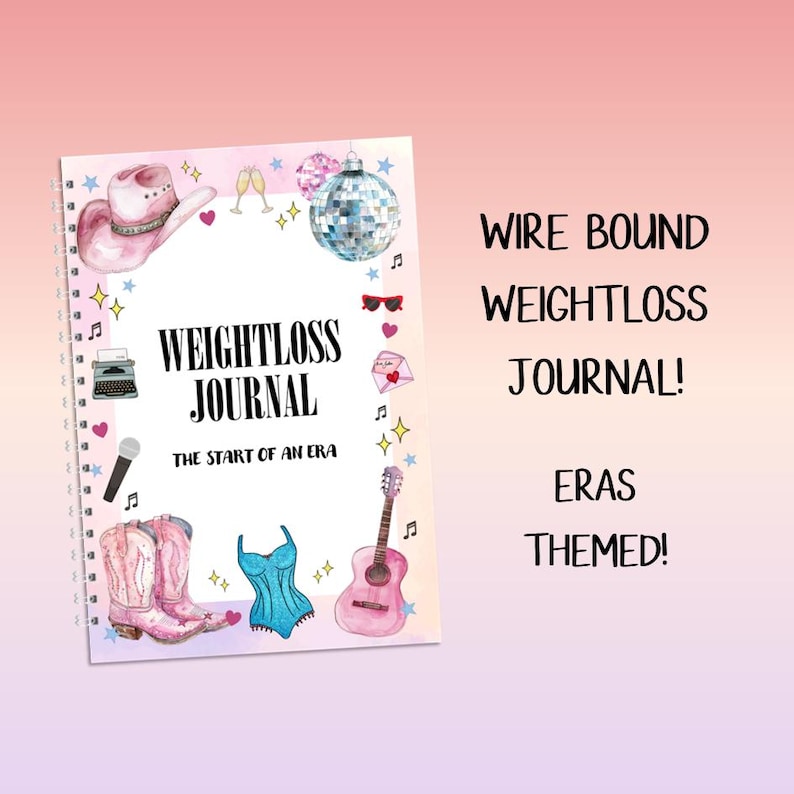WIRE BOUND Eras Weightloss Journal - Including Measurements, Weekly Weigh in, Pounds Lost and Weightloss Rewards, Graph, Step Tracker image 1