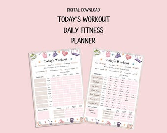 DIGITAL DOWNLOAD Daily Fitness Workout Planner - Today's workout, Exercise planner, cardio, personal bests, sets, reps, weights, tracker