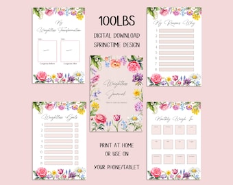 DIGITAL DOWNLOAD 100lbs Springtime Weightloss Journal - Including Measurements, Weekly Weigh in, Pounds Lost and Weightloss Rewards