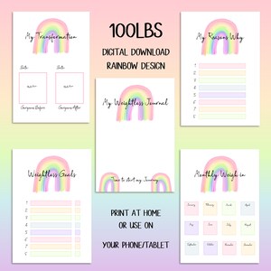 DIGITAL DOWNLOAD 100lbs Rainbow Weightloss Journal - Including Measurements, Weekly Weigh in, Pounds Lost and Weightloss Rewards