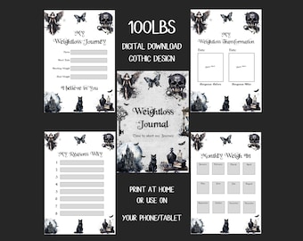 DIGITAL DOWNLOAD 100lbs Gothic Weightloss Journal - Including Measurements, Weekly Weigh in, Pounds Lost and Weightloss Rewards