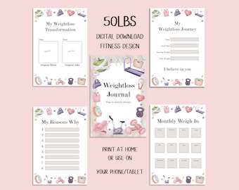 DIGITAL DOWNLOAD 50lbs Fitness Weightloss Journal - Including Measurements, Weekly Weigh in, Pounds Lost and Weightloss Rewards