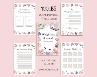 DIGITAL DOWNLOAD 100lbs Fitness Weightloss Journal - Including Measurements, Weekly Weigh in, Pounds Lost and Weightloss Rewards