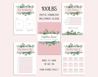 DIGITAL DOWNLOAD 100lbs Mellymays Weightloss Journal - Including Measurements, Weekly Weigh in, Pounds Lost and Weightloss Rewards