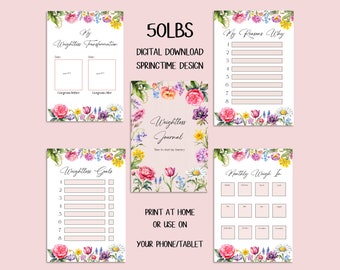 DIGITAL DOWNLOAD 50lbs Springtime Weightloss Journal - Including Measurements, Weekly Weigh in, Pounds Lost and Weightloss Rewards
