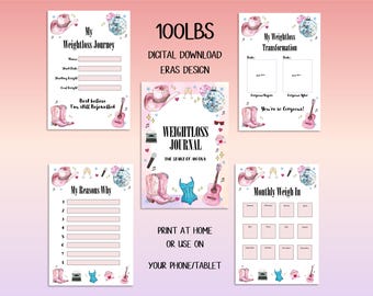 DIGITAL DOWNLOAD 100lbs Eras Weightloss Journal - Including Measurements, Weekly Weigh in, Pounds Lost and Weightloss Rewards
