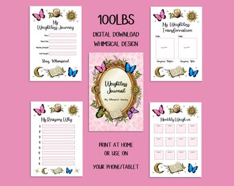 DIGITAL DOWNLOAD 100lbs Whimsical Weightloss Journal - Including Measurements, Weekly Weigh in, Pounds Lost and Weightloss Rewards