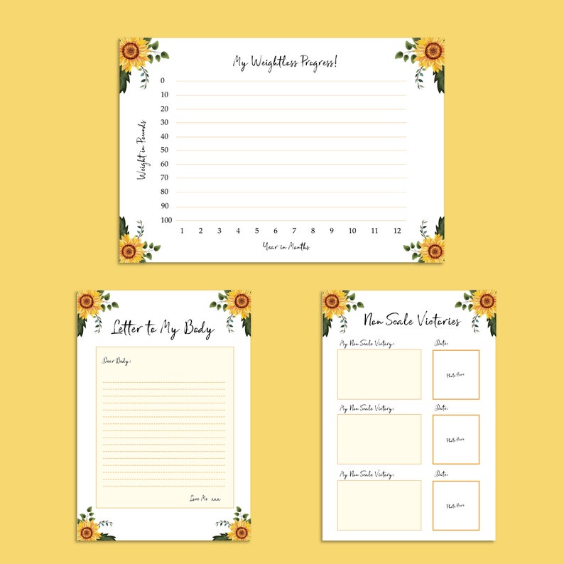 BINDED Sunflower Weightloss Journal Including Measurements, Weekly Weigh in, Pounds Lost and Weightloss Rewards image 8