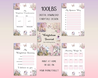 DIGITAL DOWNLOAD 100lbs Fairytale Butterfly Weightloss Journal - Including Measurements, Weekly Weigh in, Pounds Lost and Weightloss Rewards