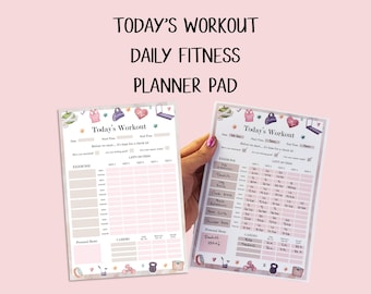 Daily Fitness Workout Planner Pad - A5  - Today's workout, Exercise planner, cardio, personal bests, sets, reps, weights, tracker