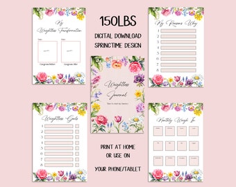 DIGITAL DOWNLOAD 150lbs Springtime Weightloss Journal - Including Measurements, Weekly Weigh in, Pounds Lost and Weightloss Rewards