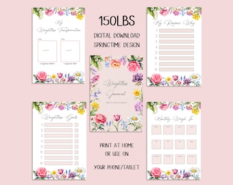 DIGITALE DOWNLOAD 150lbs Springtime Weightloss Journal - Inclusief metingen, wekelijkse weging, verloren kilo's en gewichtsverliesbeloningen