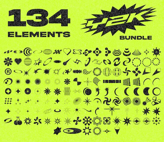 Y2K Aesthetic Icons Template 134 Assets for Logos Clothing 