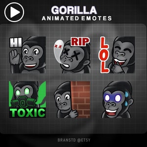 6x ANIMOWANYCH emotikonów goryla - ANIMOWANE emotikony goryla - ANIMOWANE emotikony Twitch