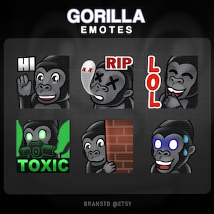 6 x Gorilla twitch emotes for Twitch, Discord, Mixer or Youtube