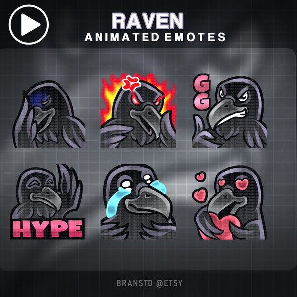 6x ANIMATED Raven emotes - ANIMATED Raven emotes - ANIMATED Twitch emotes