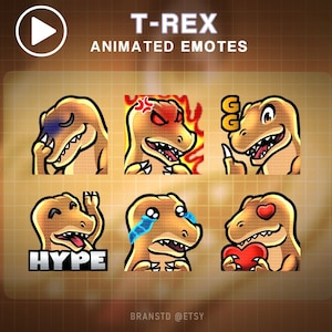 6X ANIMOWANYCH emotikonów Twitch Trex - Animowane emotikony Twitch Dinozaur