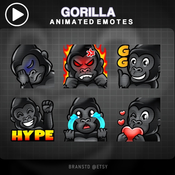 6x ANIMATED Gorilla emotes - ANIMATED Gorilla emotes - ANIMATED Twitch emotes