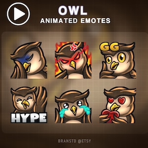 6X GEANIMEERDE Uil twitch emotes - Uil GEANIMEERDE twitch emotes