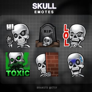 6 x Skull twitch emotes - Skeleton twitch emotes