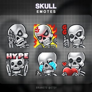 6 x Skull twitch emotes - Skeleton  twitch emotes