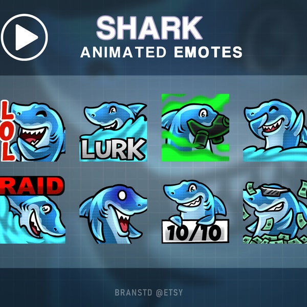 8X ANIMATED Shark twitch emotes - ANIMATED twitch emotes