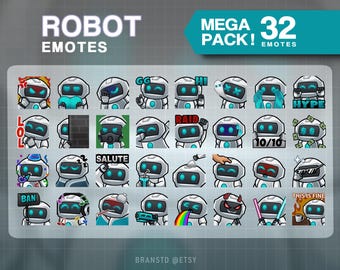 32x Robot Emotes Mega Pack - Robot Twitch Emotes - Discord Emotes Mega Bundle