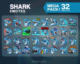 32x Shark Emotes Mega Pack - Shark Twitch Emotes - Discord Emotes Mega Bundle