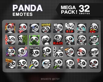 32 Panda Emotes Mega Pack – Twitch, Discord Stream Graphics (Digital Download)