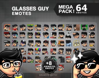 64 + 8x Animated Glasses Guy emotes - Dude emotes super megapack