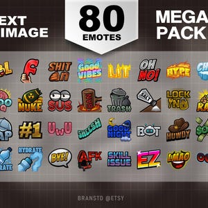 80 tekst en afbeeldingen emotepakket: megabundel tekst Twitch-emotes
