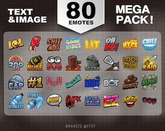 80 Text and Images Emote Pack  - Text Twitch emotes Mega Bundle