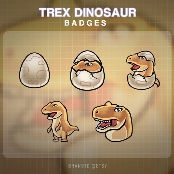 5x Trex Dinosaur badges - Dinosaur twitch badges -  twitch badges