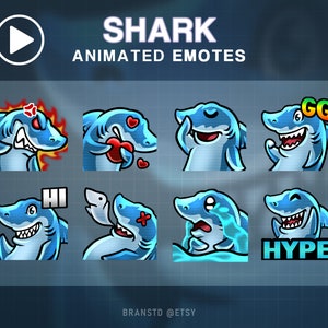 8X ANIMATED Shark twitch emotes - ANIMATED twitch emotes