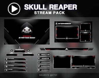 Skull reaper stream pack - stream package - skull reaper screens - reaper twitch overlay - reaper stream screens - black stream package