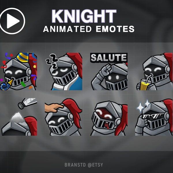 8x ANIMATED Knight character emotes for Twitch, Discord, Mixer, or Youtube