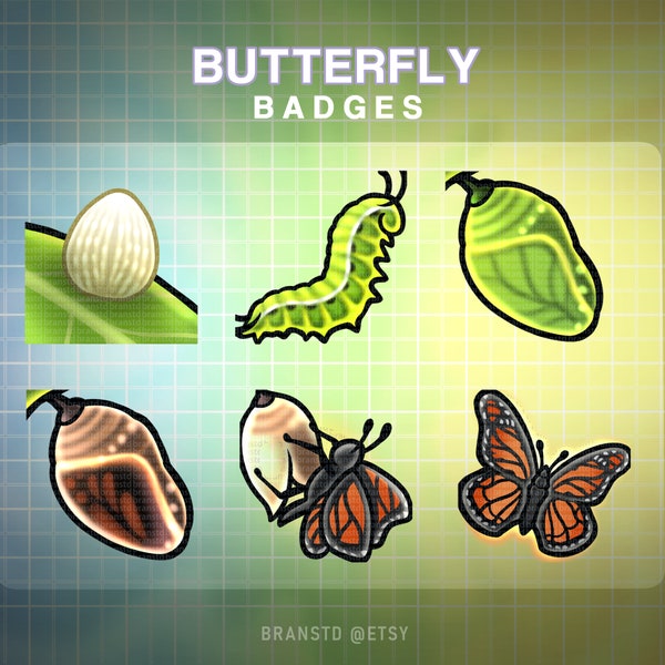 6 x Butterfly badges - Butterfly twitch badges - Twitch badges