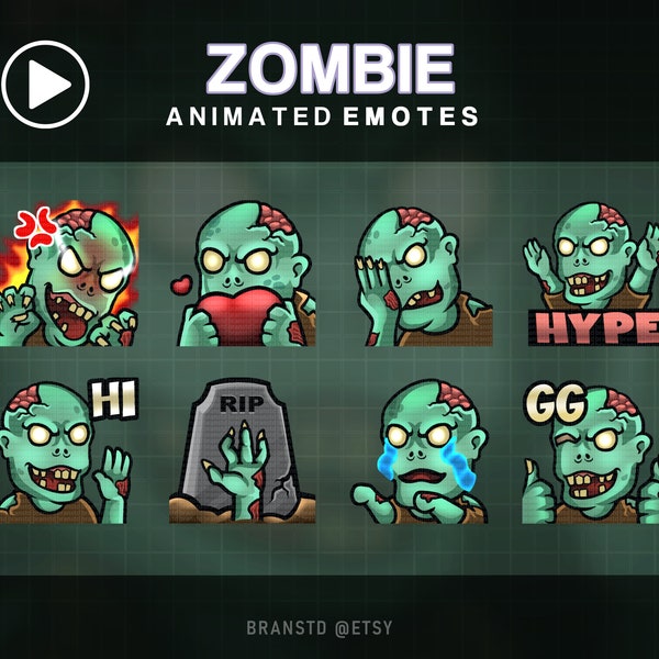 8X ANIMATED Zombie twitch emotes - ANIMATED twitch emotes