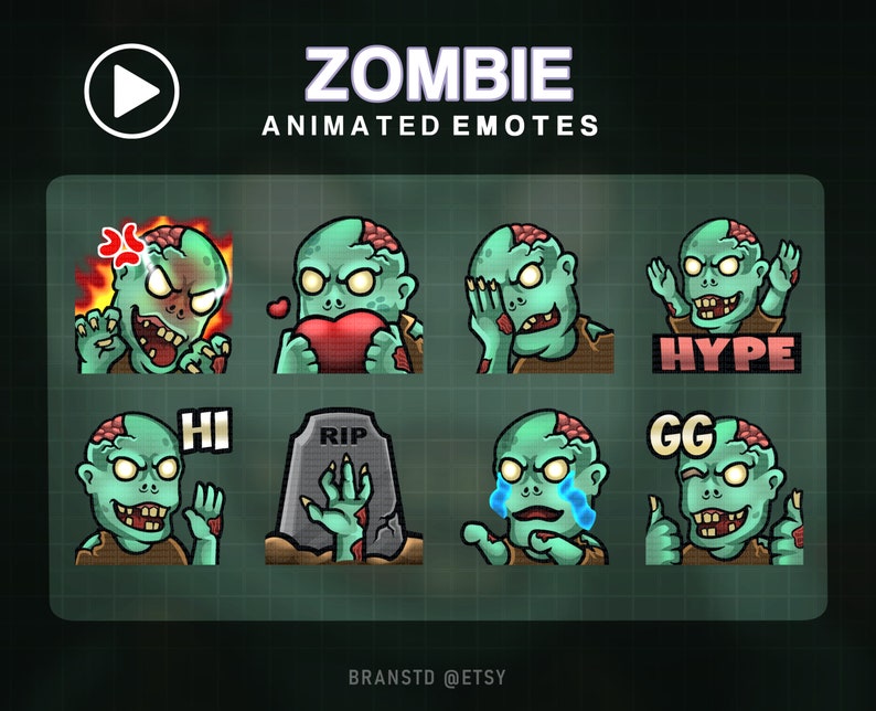 8X ANIMATED Zombie Twitch Emotes ANIMATED Twitch Emotes Etsy