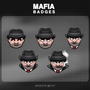 Mafia Twitch Badges: Gangster Head Emblems (Digital Download 72x72, 36x36, 18x18 )