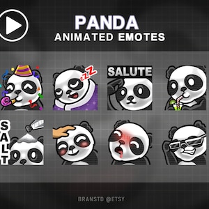 8X Emocos animados de panda - Panda ANIMATED twitch emotivos