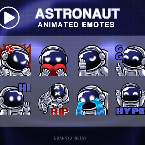 8 x emoticones de contracción de astronauta ANIMADOS - emoticones de contracción de astronauta