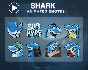 Emotes de Tiburón animados para Twitch: 8 Emotes para Streaming (Descarga Digital)