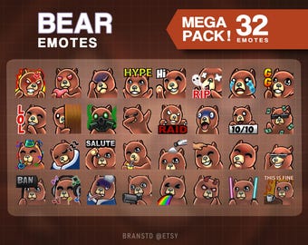 32x Bear Emotes Mega Pack - Bear Twitch Emotes - Discord Emotes Mega Bundle