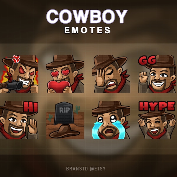 8x Cowboy twitch emotes -  Wild west twitch emotes - Western twitch emotes