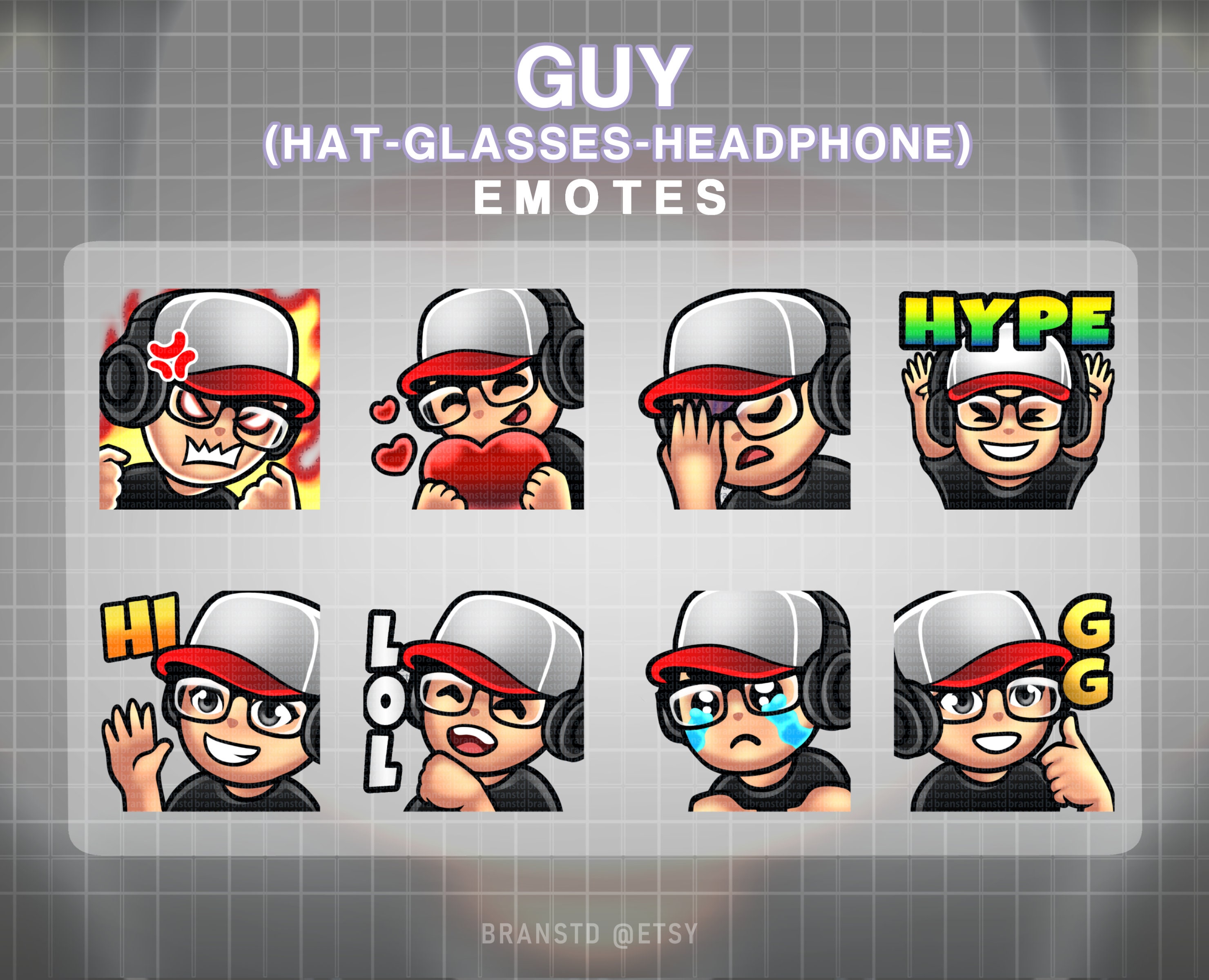 8x Guy With Hat Glasses Headphone Emotes Guy Twitch Emotes Etsy UK