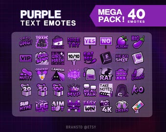 40 Purple Text and Images Emote Pack - Purple Twitch emotes Mega packs
