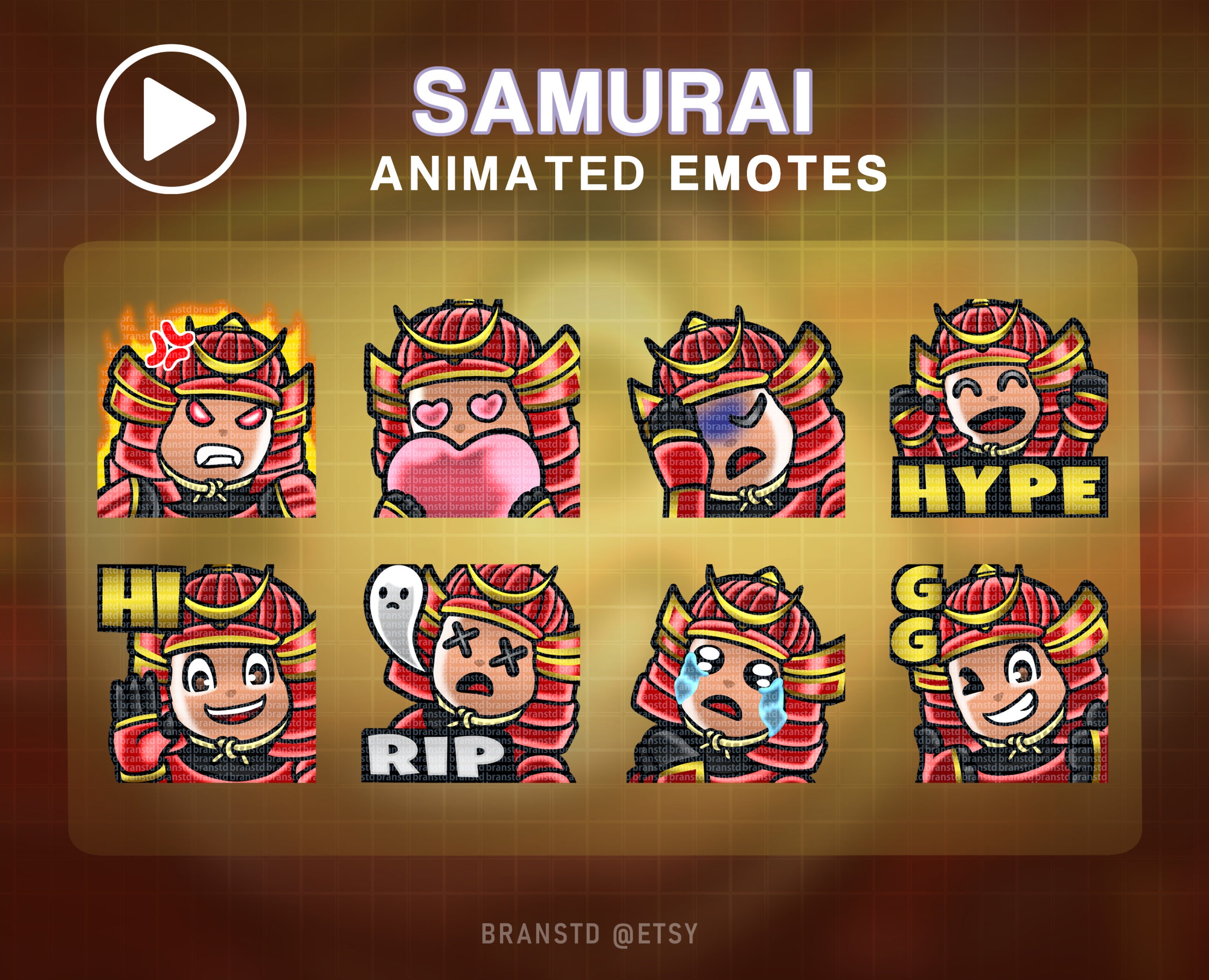 8X ANIMATED Samurai Twitch Emotes - ANIMATED Twitch Emotes - Etsy