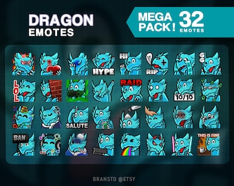 32x Dragon Emotes Mega Pack - Dragon Twitch Emotes - Discord Emotes Mega Bundle