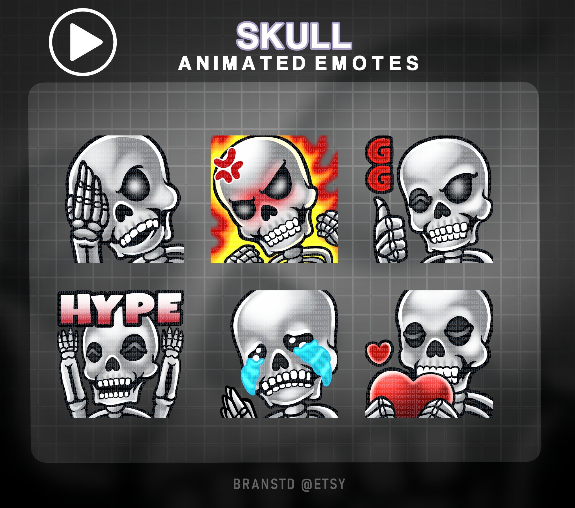 6 X ANIMATED Skull Twitch Emotes ANIMATED Skeleton Twitch Emotes - Etsy